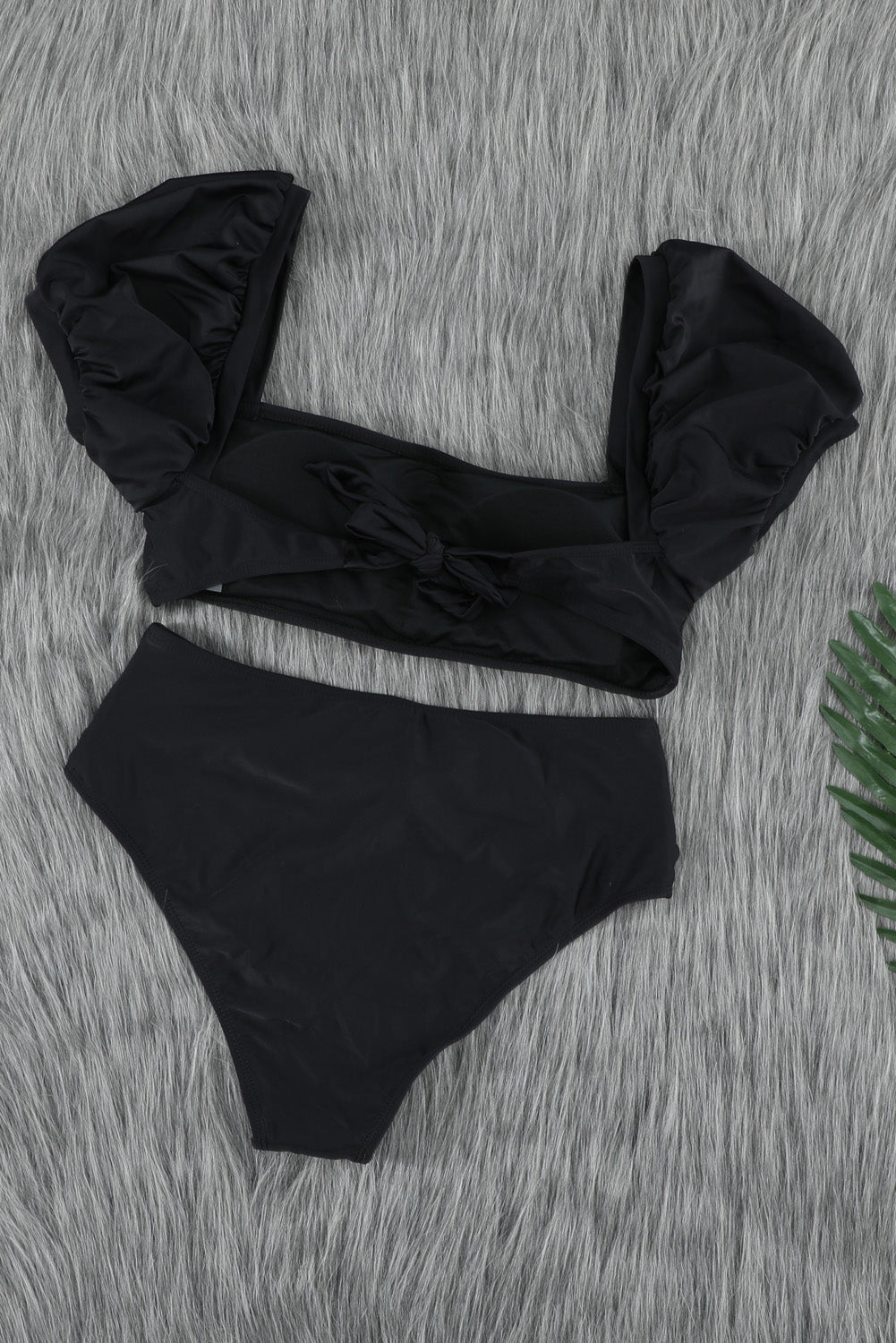 Green Sexy Bubble Sleeves High Waisted Swimsuit