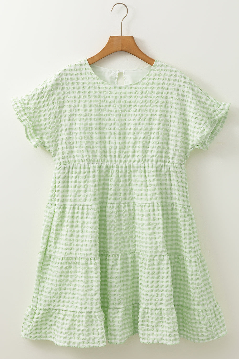 Green Plaid Ruffle Tiered Mini Dress