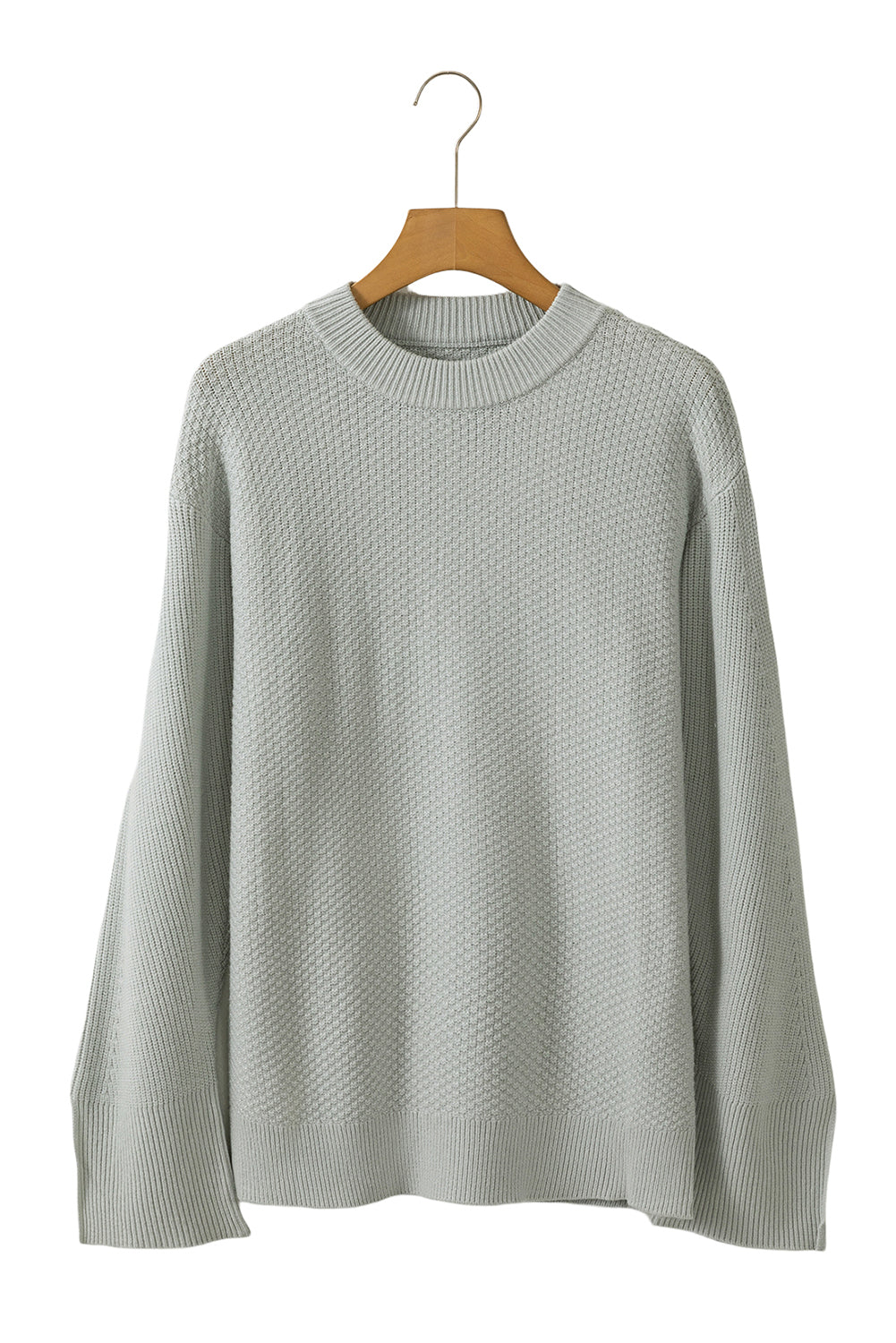 Parchment Solid Textured Knit Split Cuff Drop Shoulder Sweater