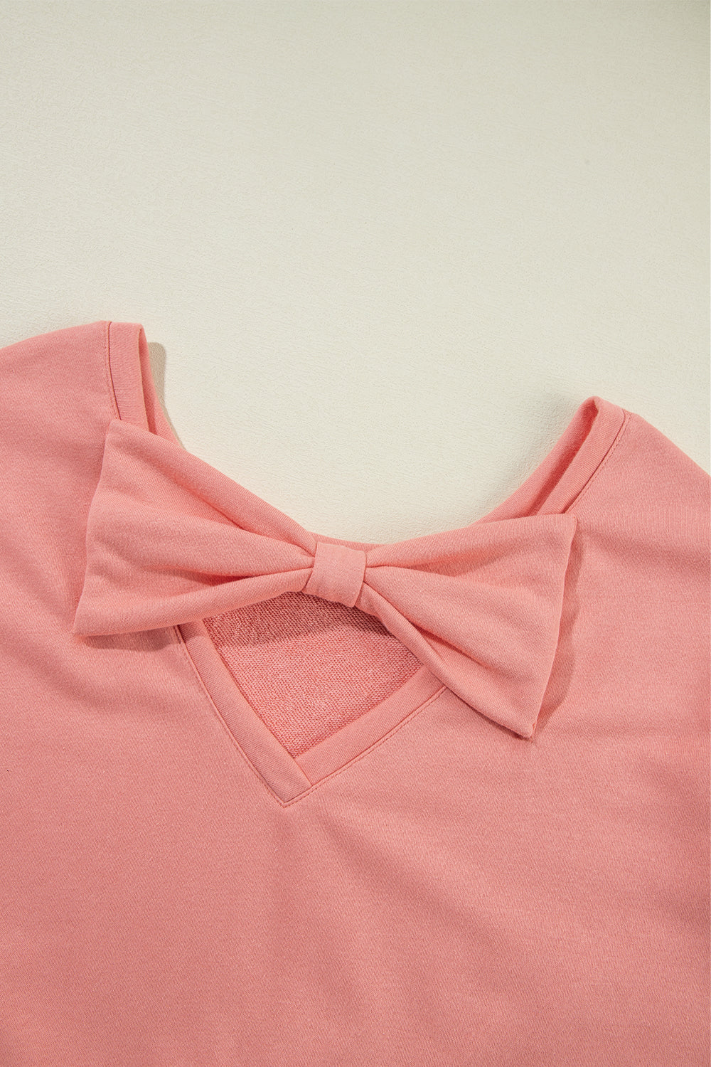 Apricot Bowknot Plain Round Neck Sweatshirt