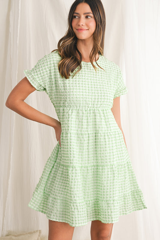 Green Plaid Ruffle Tiered Mini Dress