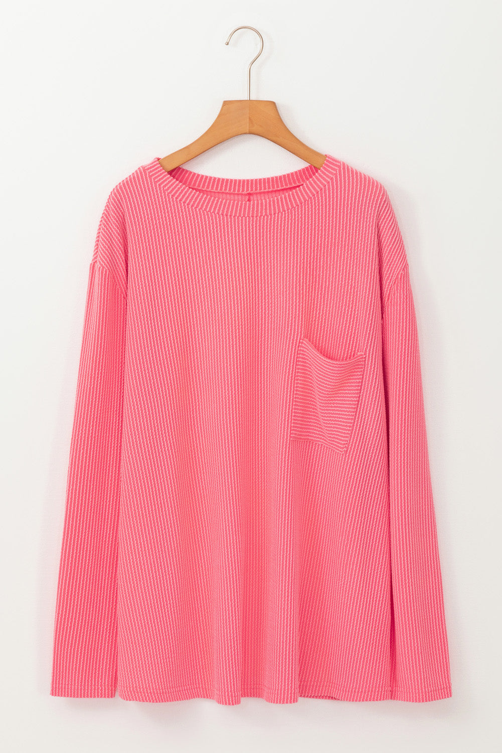 Peach Blossom Plus Size Ribbed Textured Pocketed Long Sleeve Top