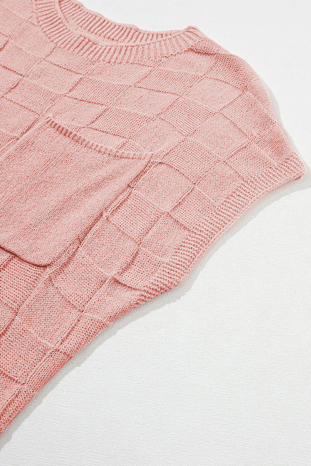 Dusty Pink Lattice Textured Knit Short Sleeve Baggy Sweater