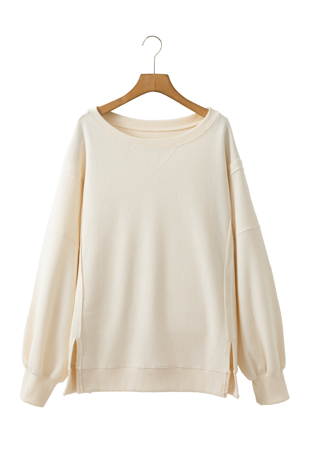 White Solid Color Waffle Drop Shoulder Plus Size Sweatshirt