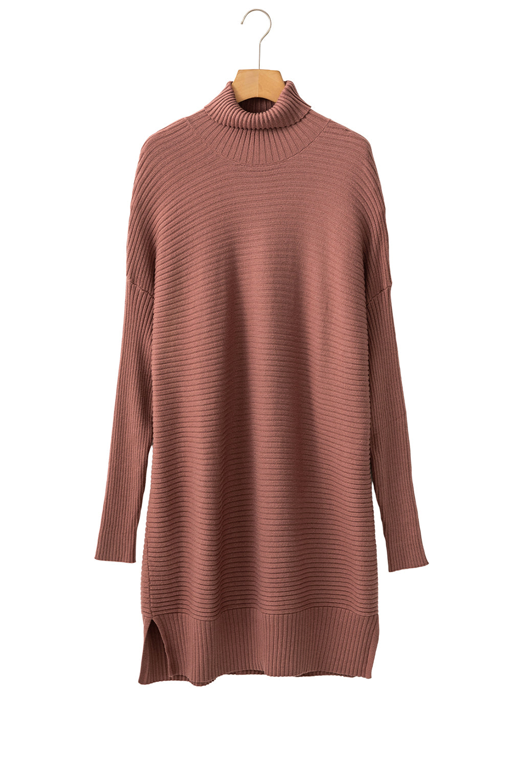 Mineral Red Turtleneck Ribbed Knit Tunic Sweater