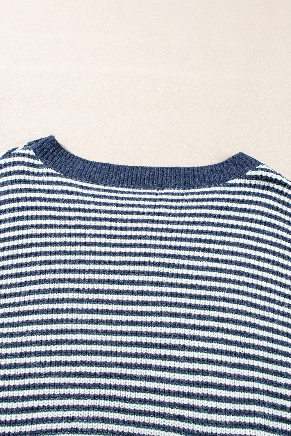 Sail Blue Striped Drop Shoulder Lantern Sleeve Sweater