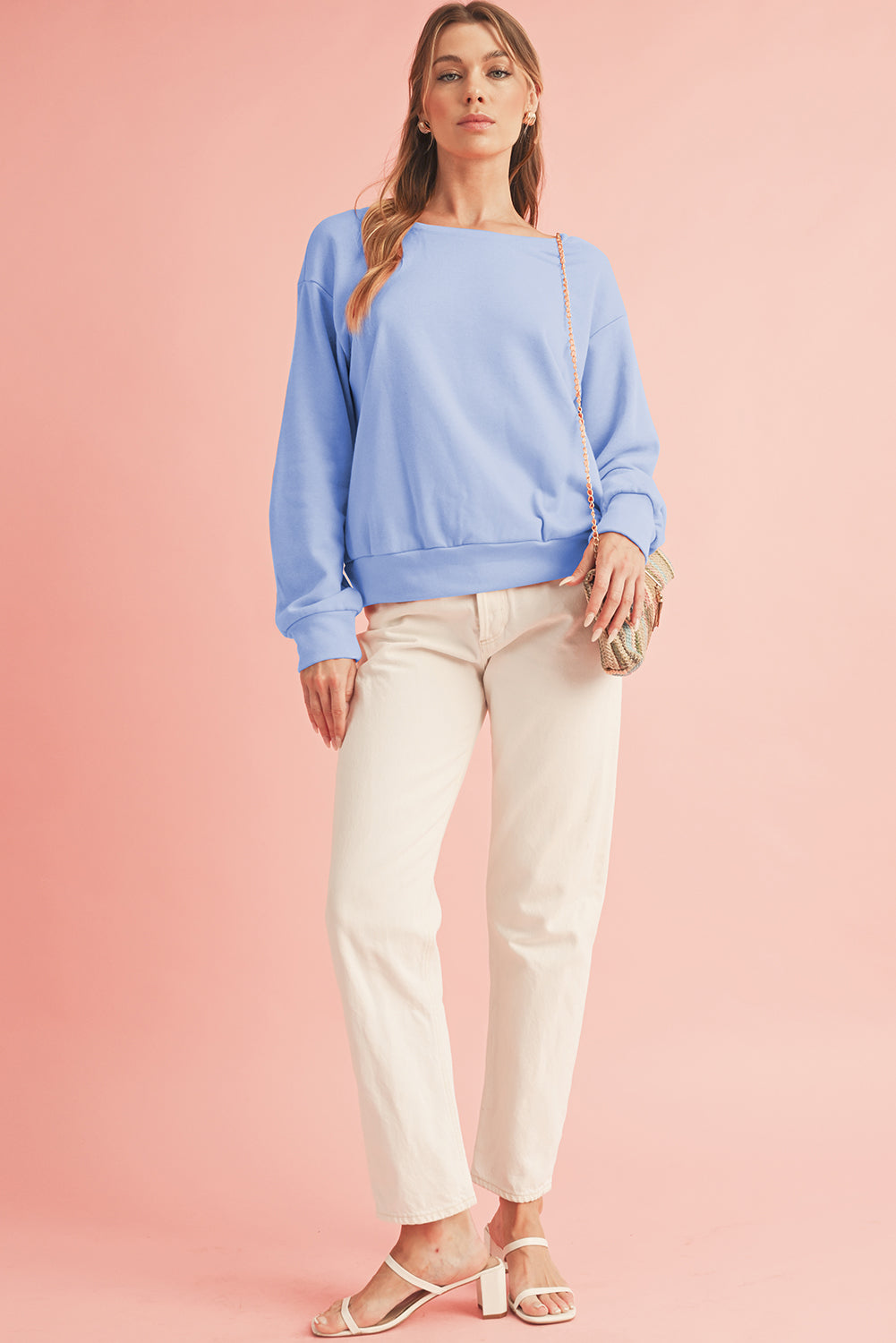 Apricot Bowknot Plain Round Neck Sweatshirt