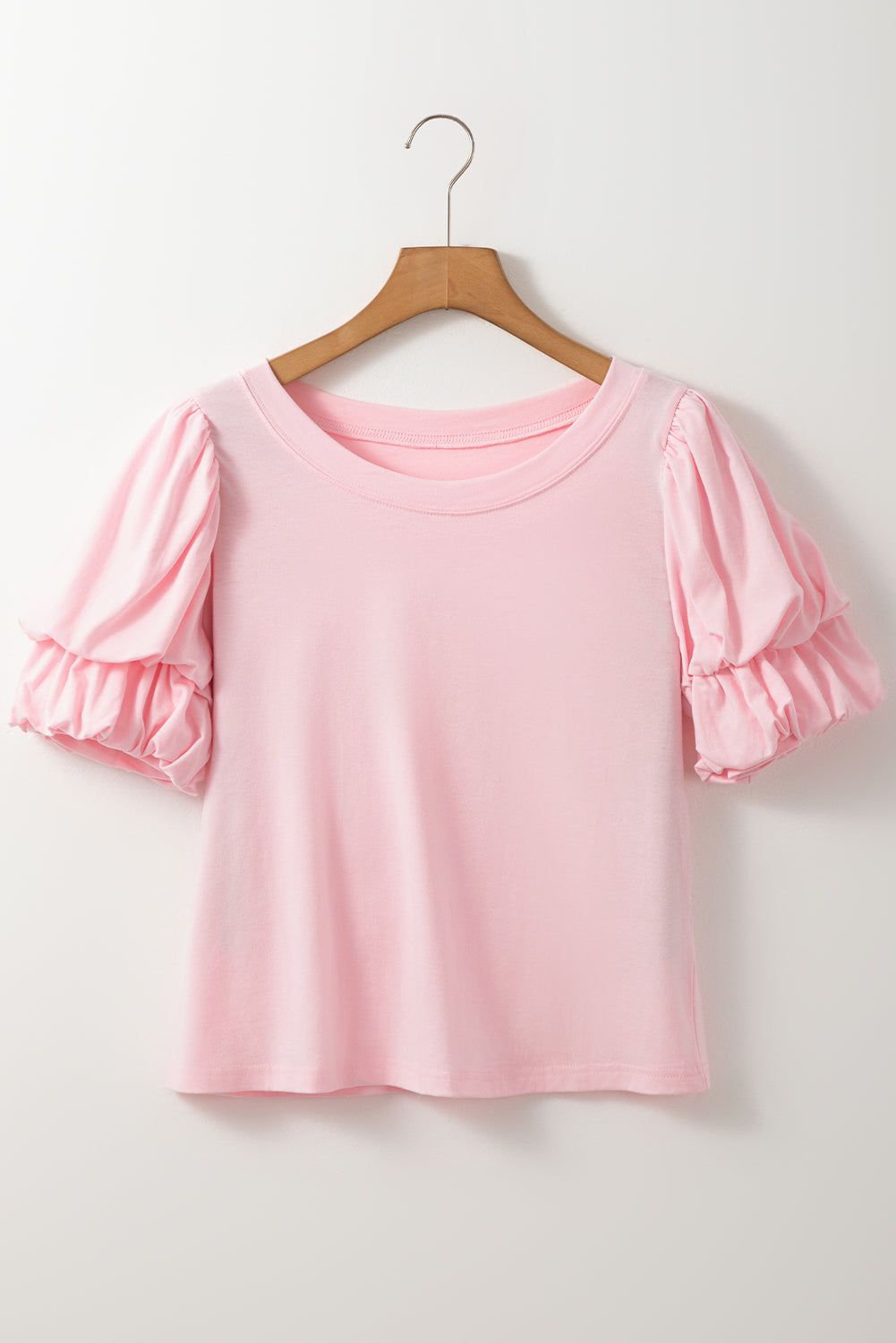 Light Pink Scoop Neck Puff Sleeve Blouse