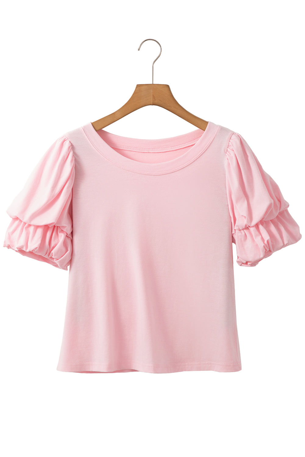 Light Pink Scoop Neck Puff Sleeve Blouse