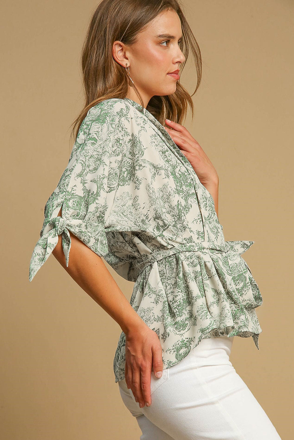 Green Boho Abstract V-Neck Button Shirt