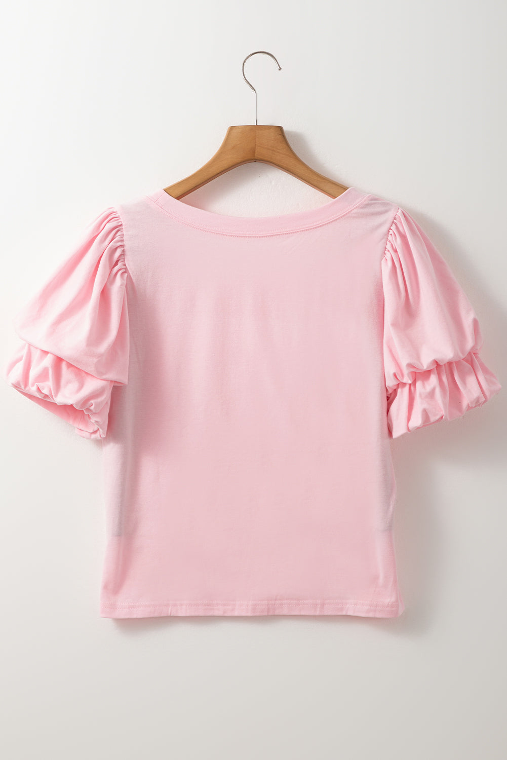 Light Pink Scoop Neck Puff Sleeve Blouse