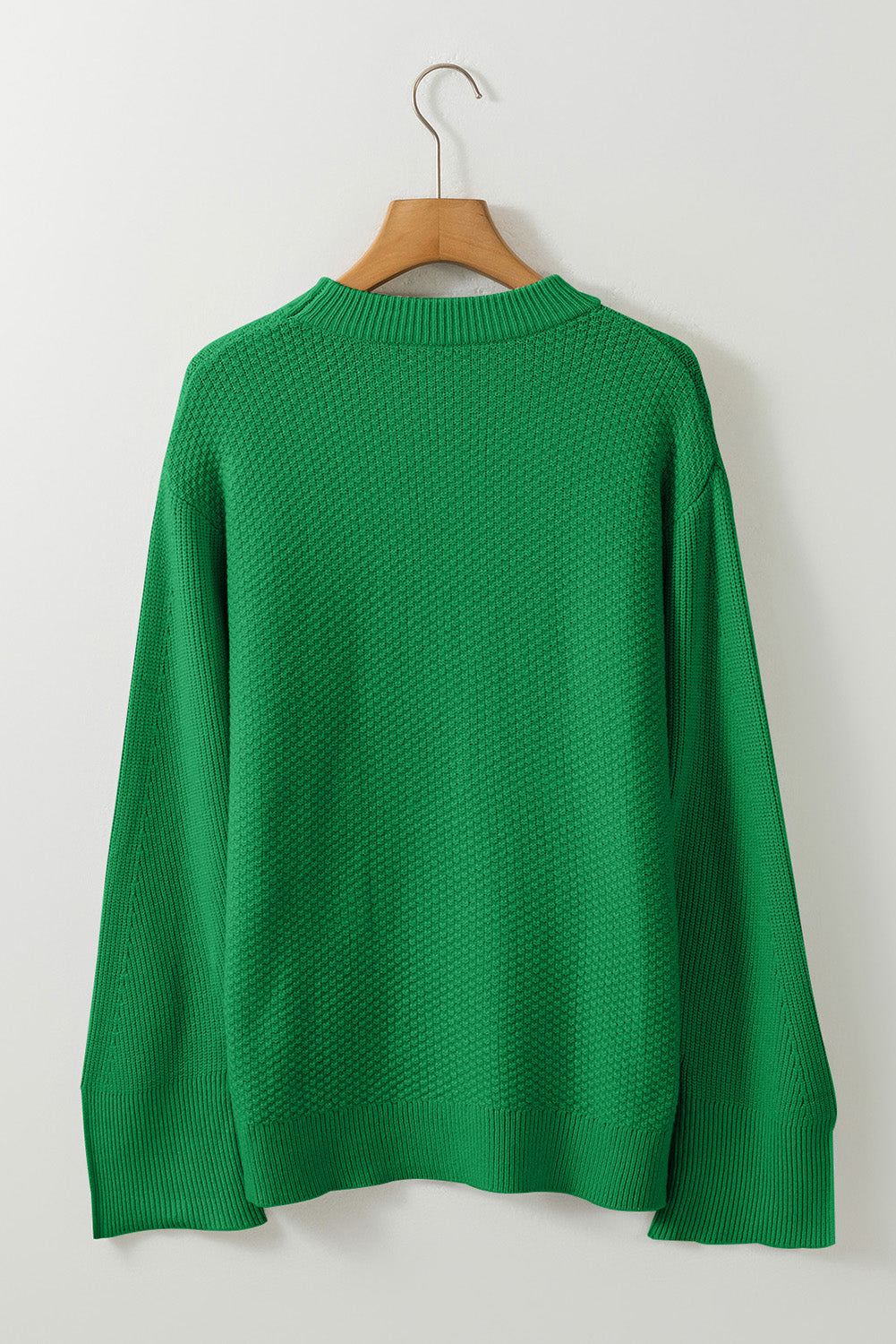 Parchment Solid Textured Knit Split Cuff Drop Shoulder Sweater