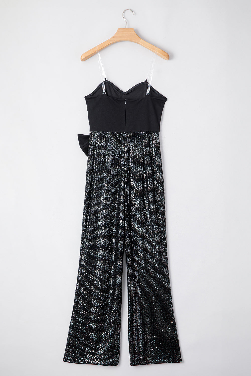 Black Sequin Tube Top Bowknot Wide Leg Jumpsuit