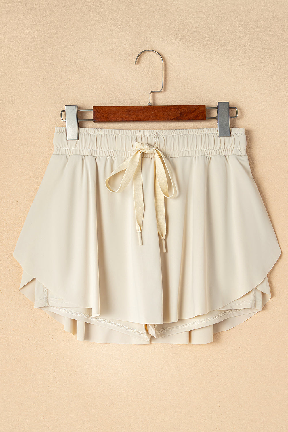 Beige Drawstring High Waist Lined Tennis Skort