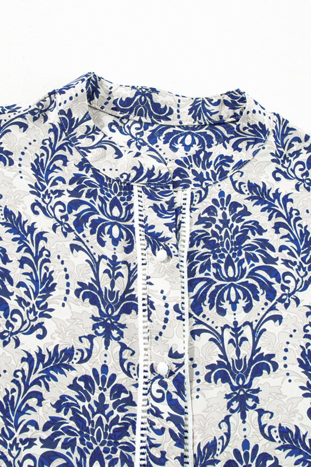 Sky Blue Ethnic Print Notch Neck Plus Size Shirt