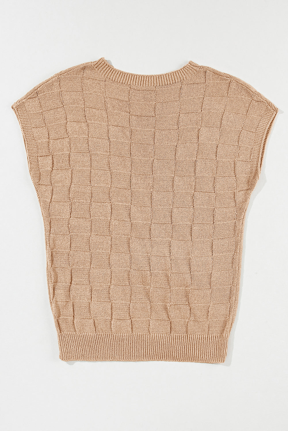 Dusty Pink Lattice Textured Knit Short Sleeve Baggy Sweater