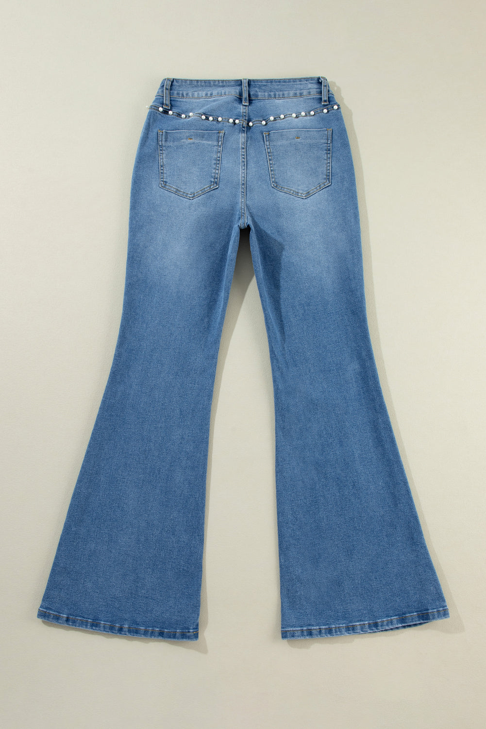 Dusk Blue Pearl Decor High Waist Flared Jeans