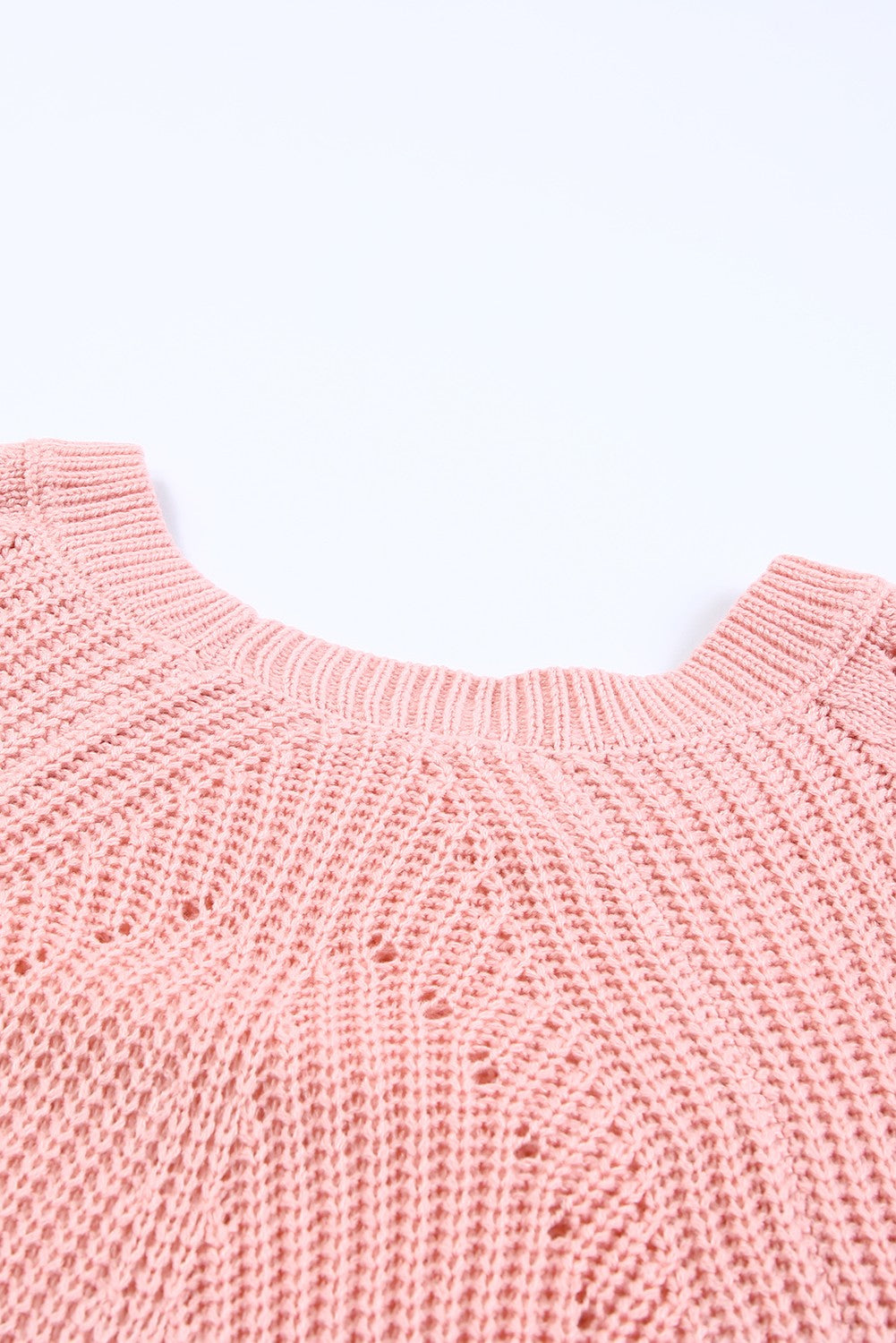 Pink Knit Hollow Out Long Sleeve Pullover Sweater