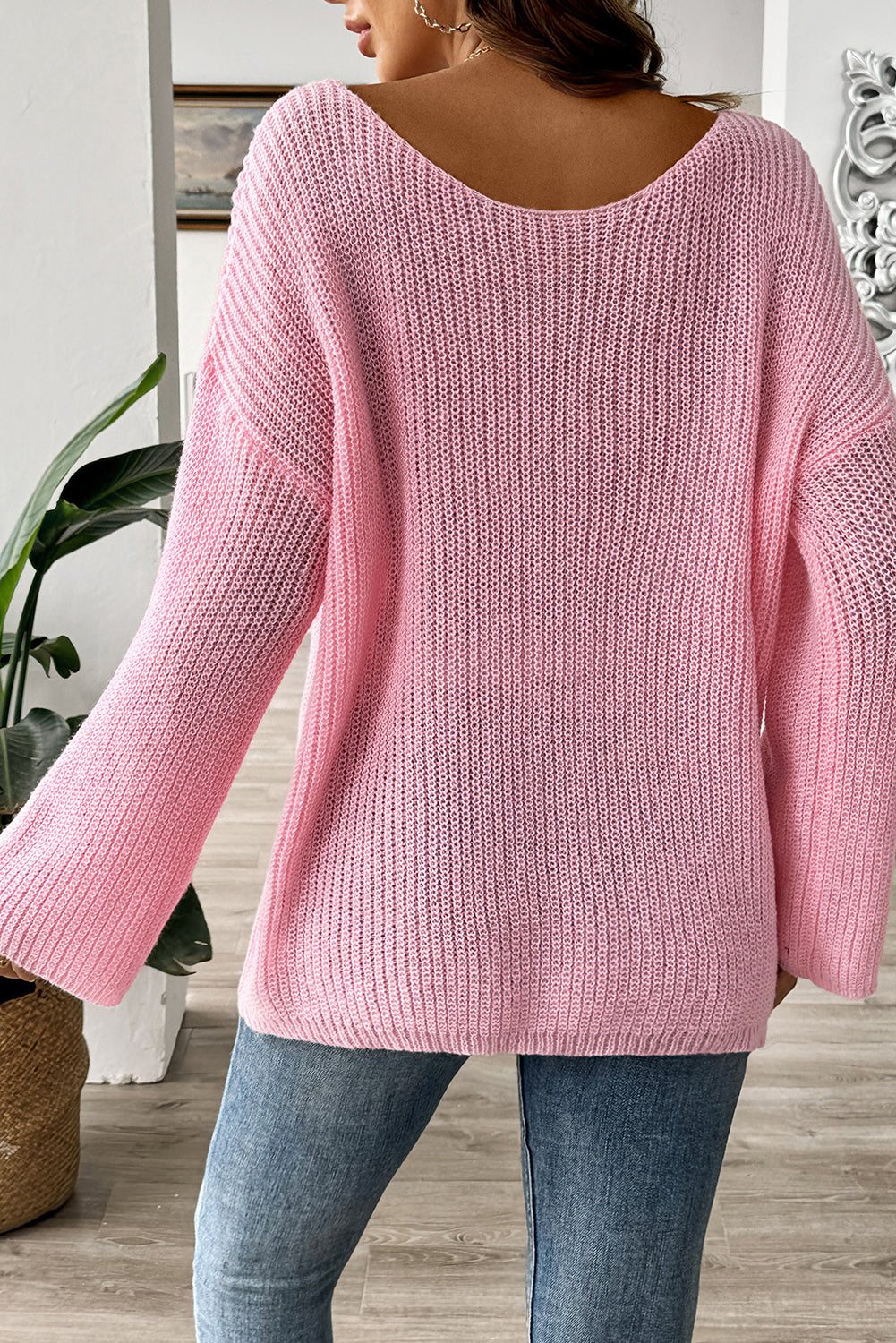 Pink Sweet Lace Bow Round Neck Knit Sweater