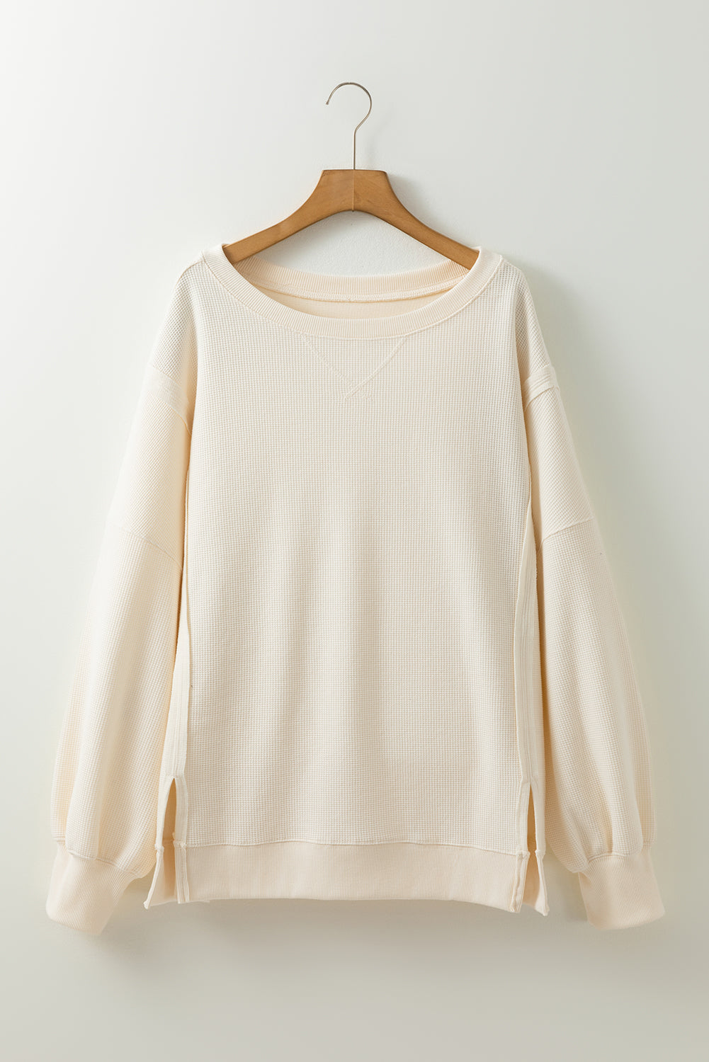 White Solid Color Waffle Drop Shoulder Plus Size Sweatshirt