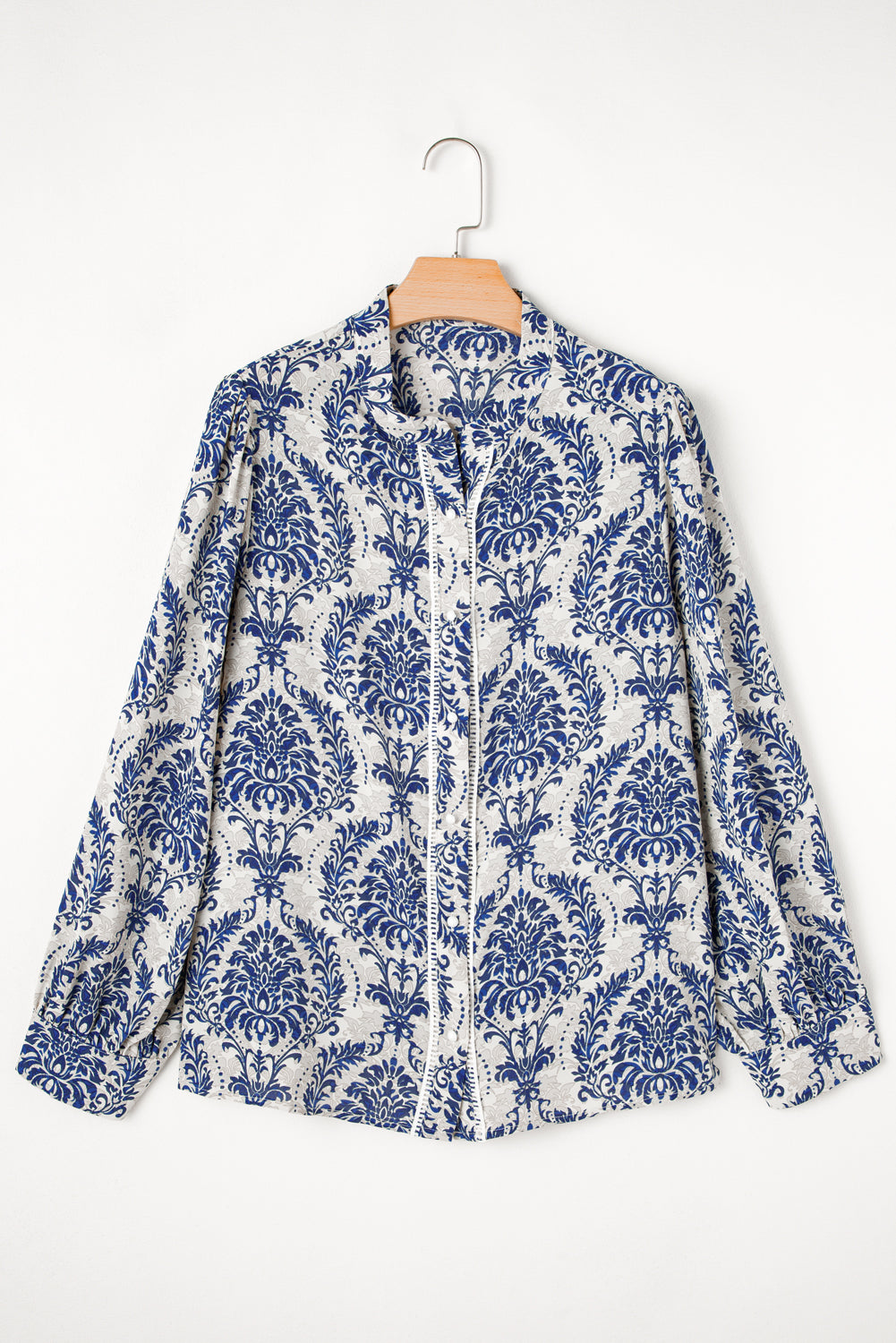 Sky Blue Ethnic Print Notch Neck Plus Size Shirt