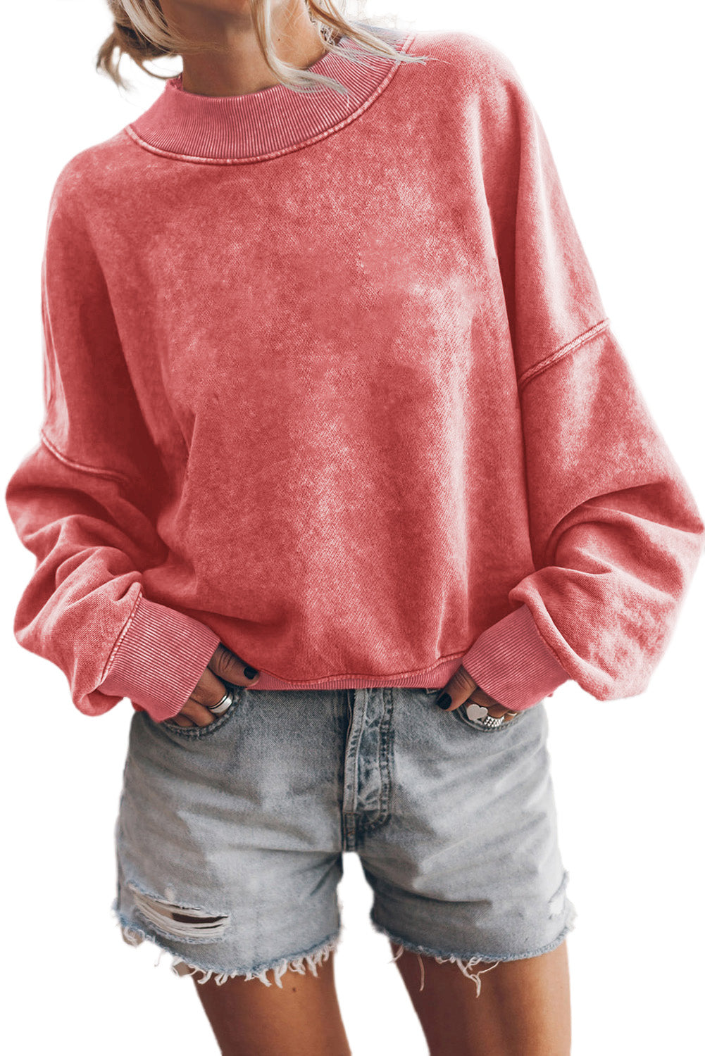 Ruby Plain Drop Shoulder Crew Neck Pullover Sweatshirt