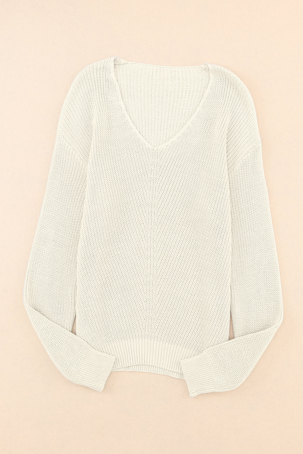 Pink Basic Ribbed Knit V Neck Sweater