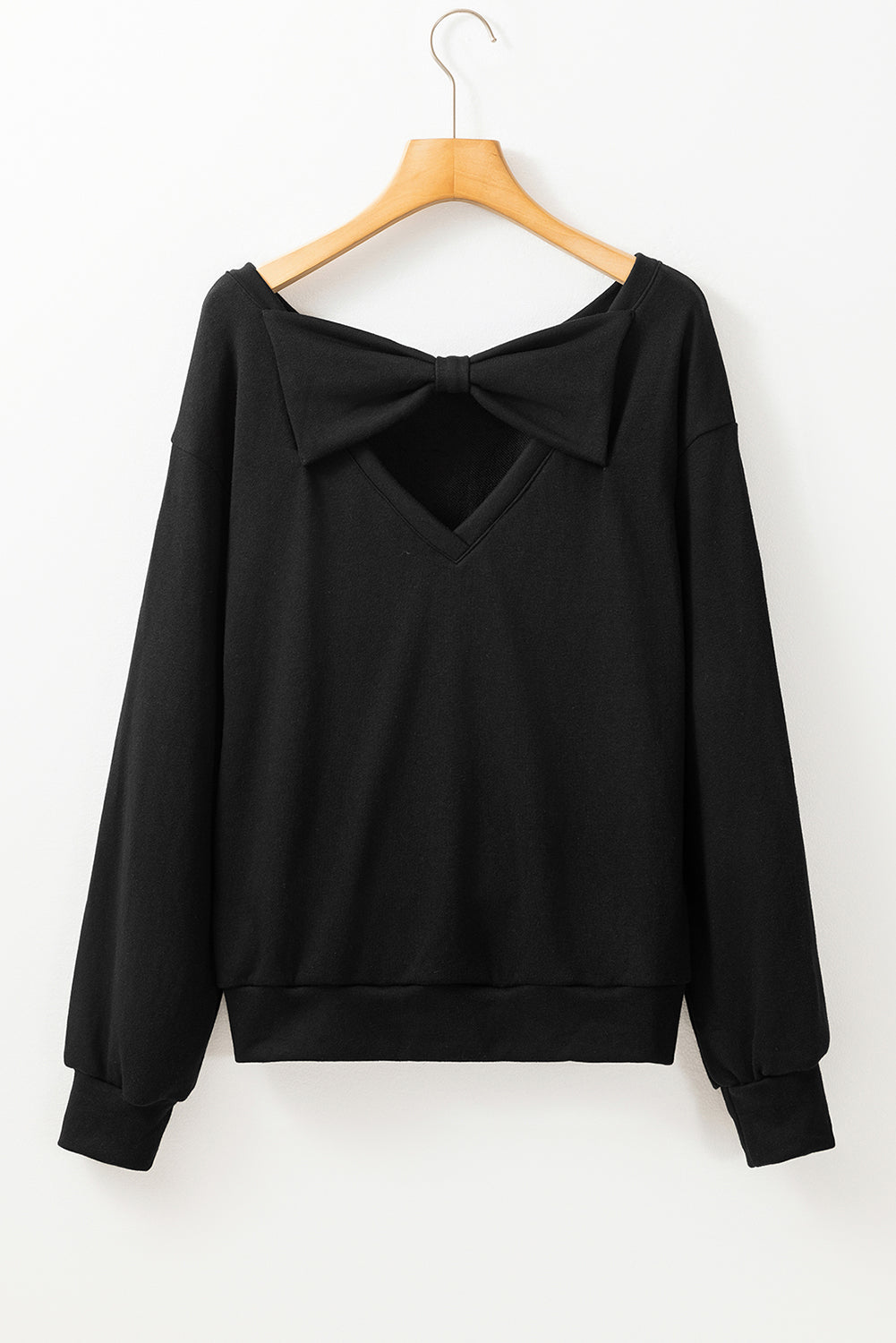 Apricot Bowknot Plain Round Neck Sweatshirt