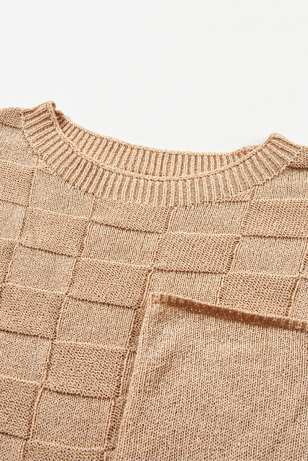 Dusty Pink Lattice Textured Knit Short Sleeve Baggy Sweater