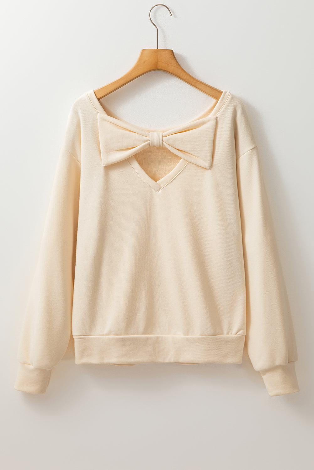 Apricot Bowknot Plain Round Neck Sweatshirt