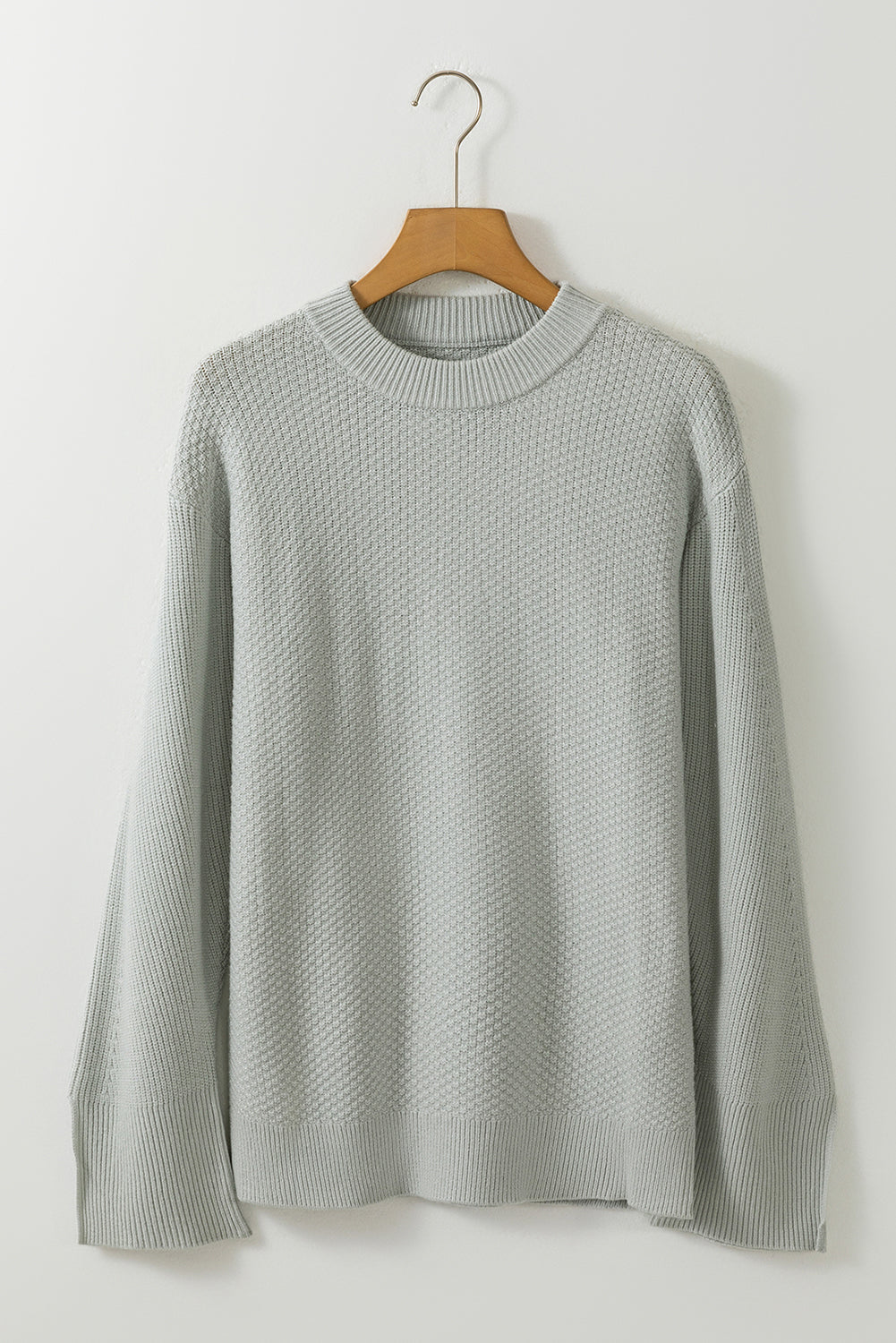 Parchment Solid Textured Knit Split Cuff Drop Shoulder Sweater