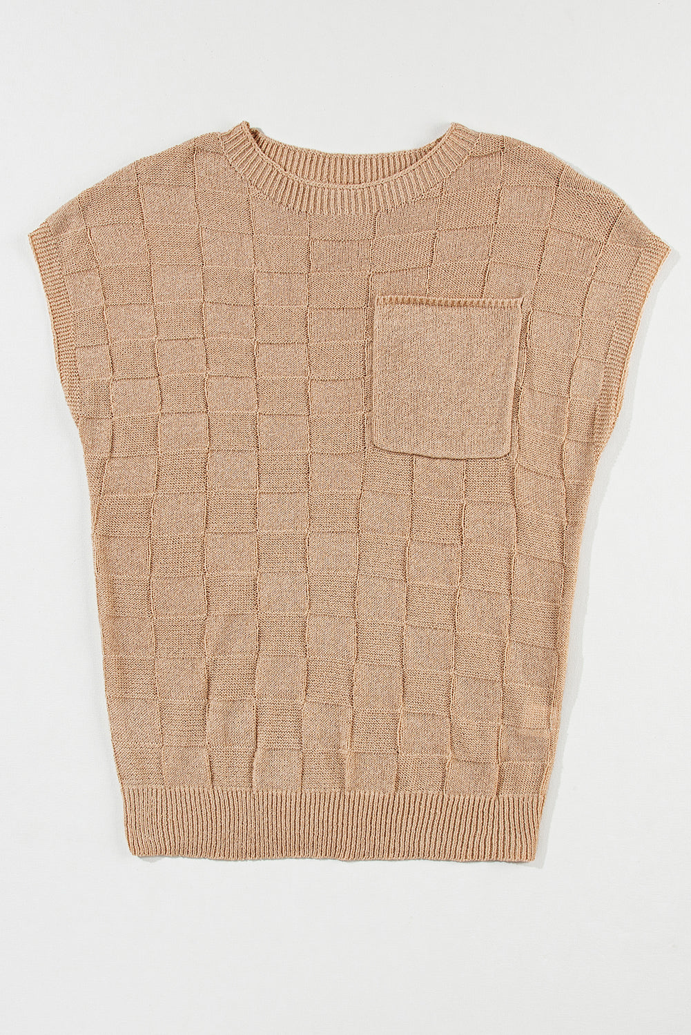 Dusty Pink Lattice Textured Knit Short Sleeve Baggy Sweater