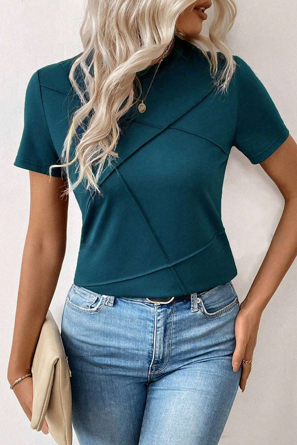 Blue Sapphire Solid Color Round Neck T Shirt