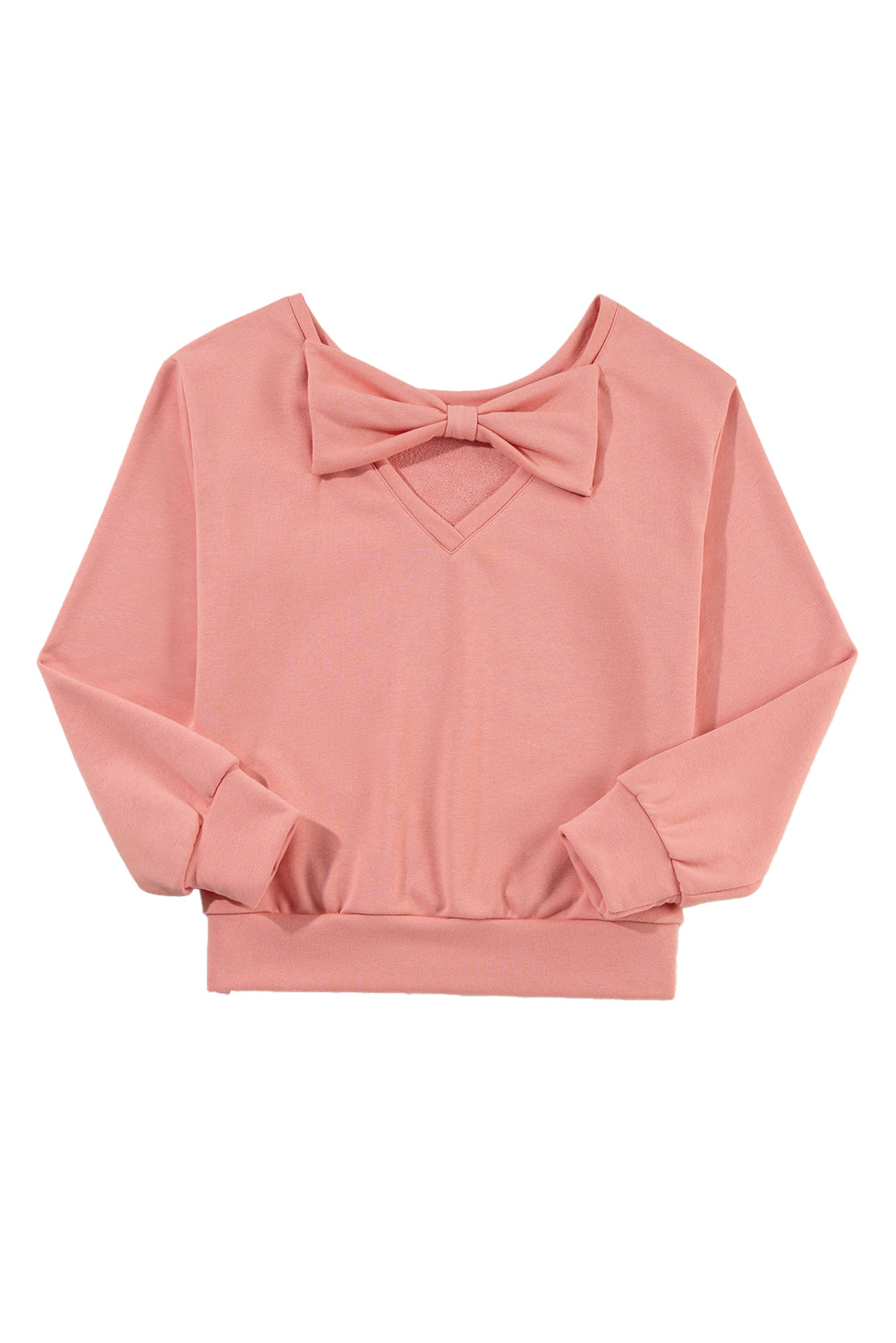 Apricot Bowknot Plain Round Neck Sweatshirt