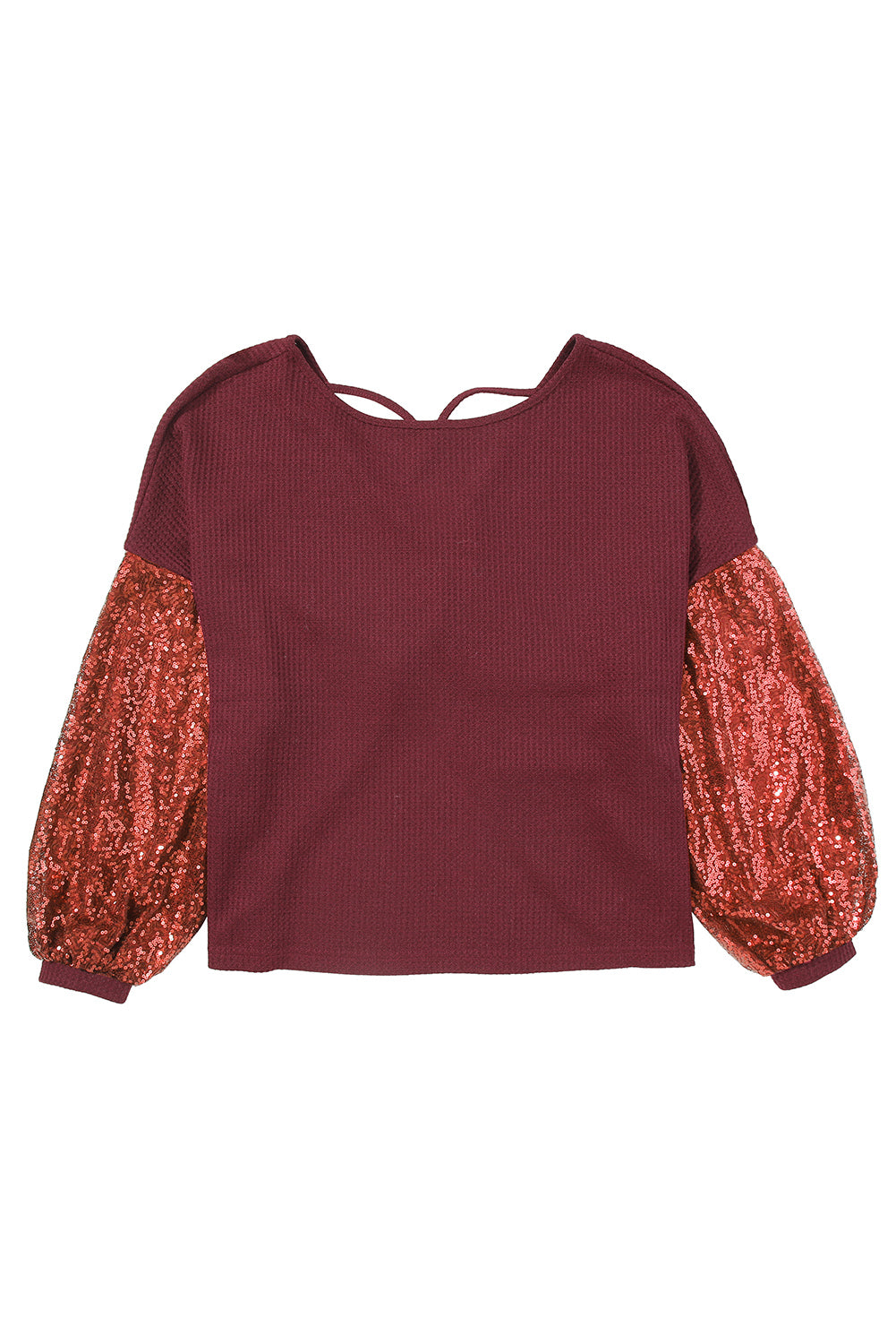 Red Cross Backless Sequin Bishop Sleeve Top