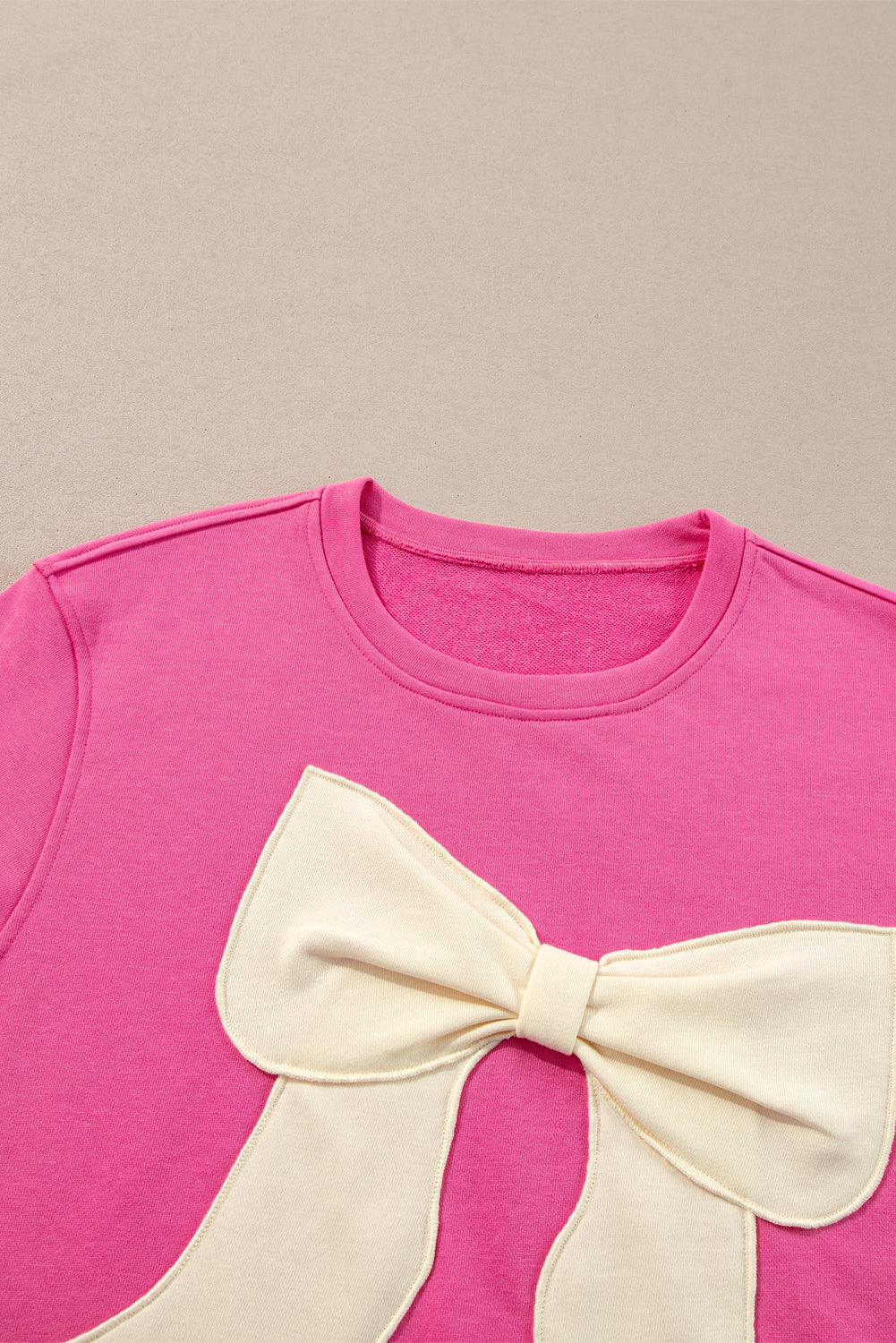 Strawberry Pink Sweet Bow Round Neck T-Shirt