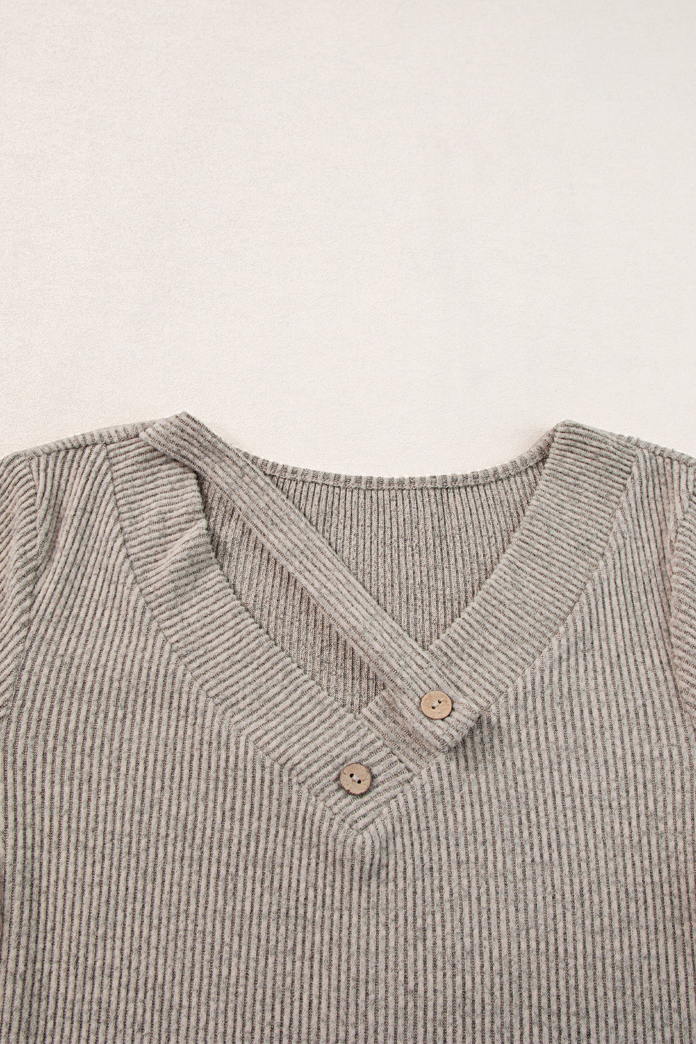 Pale Khaki Button Strappy V Neck Plain Ribbed Tee