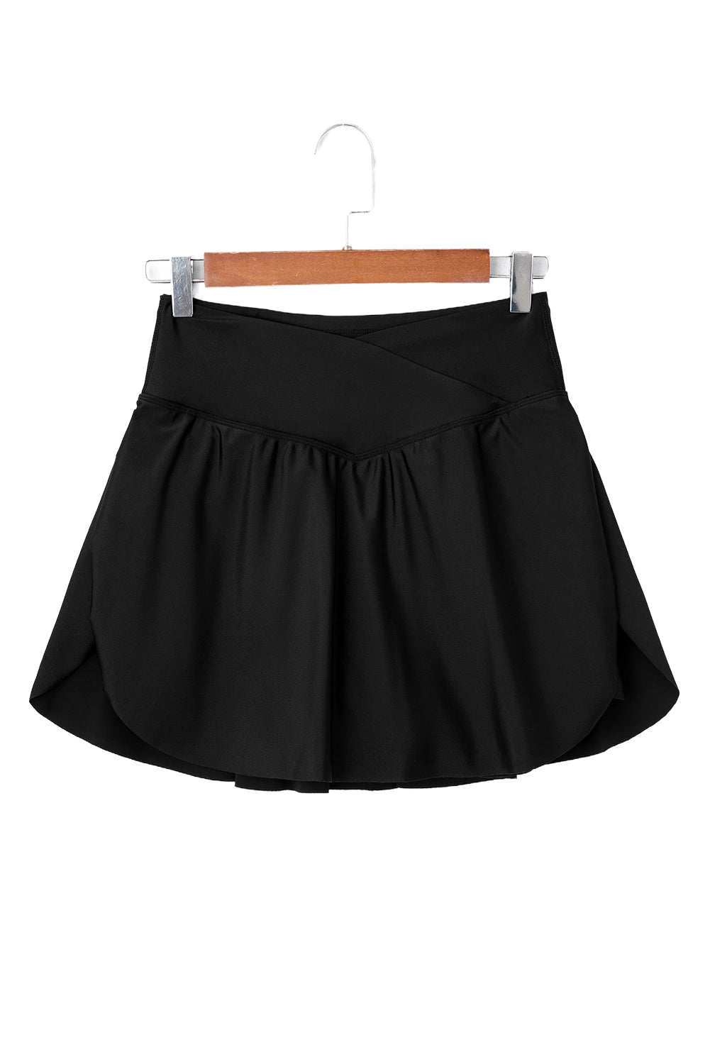 Black Solid Pocketed Cross Criss High Waist Skort