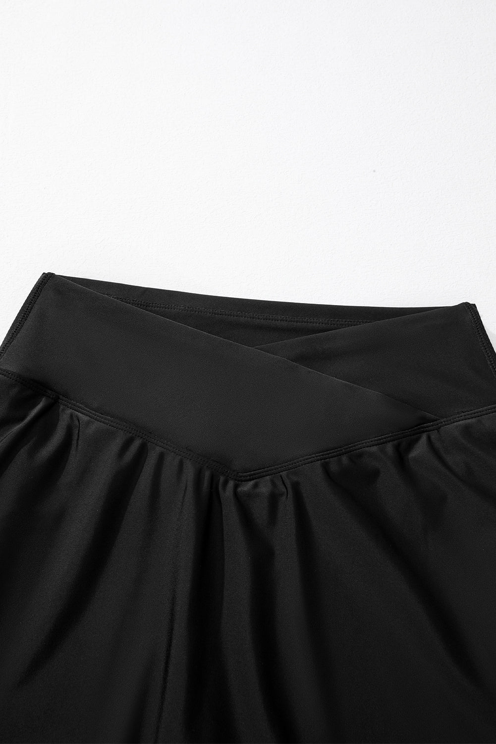 Black Solid Pocketed Cross Criss High Waist Skort