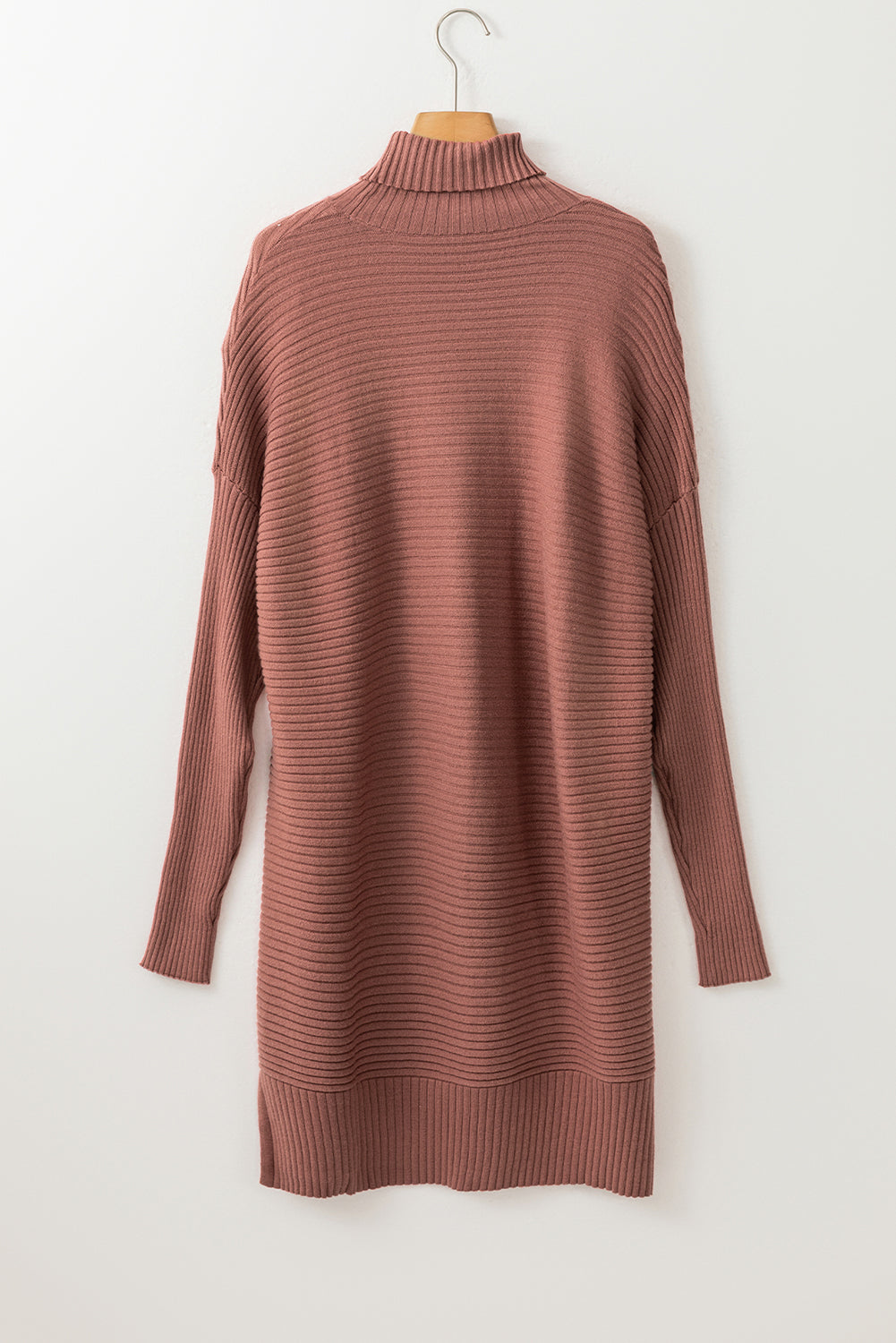 Mineral Red Turtleneck Ribbed Knit Tunic Sweater