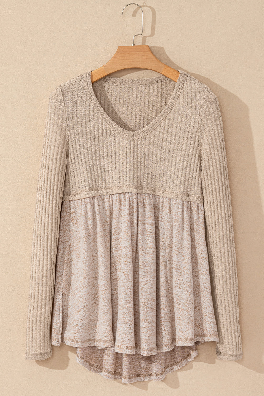 Smoke Gray Textured Flowy Long Sleeve Top